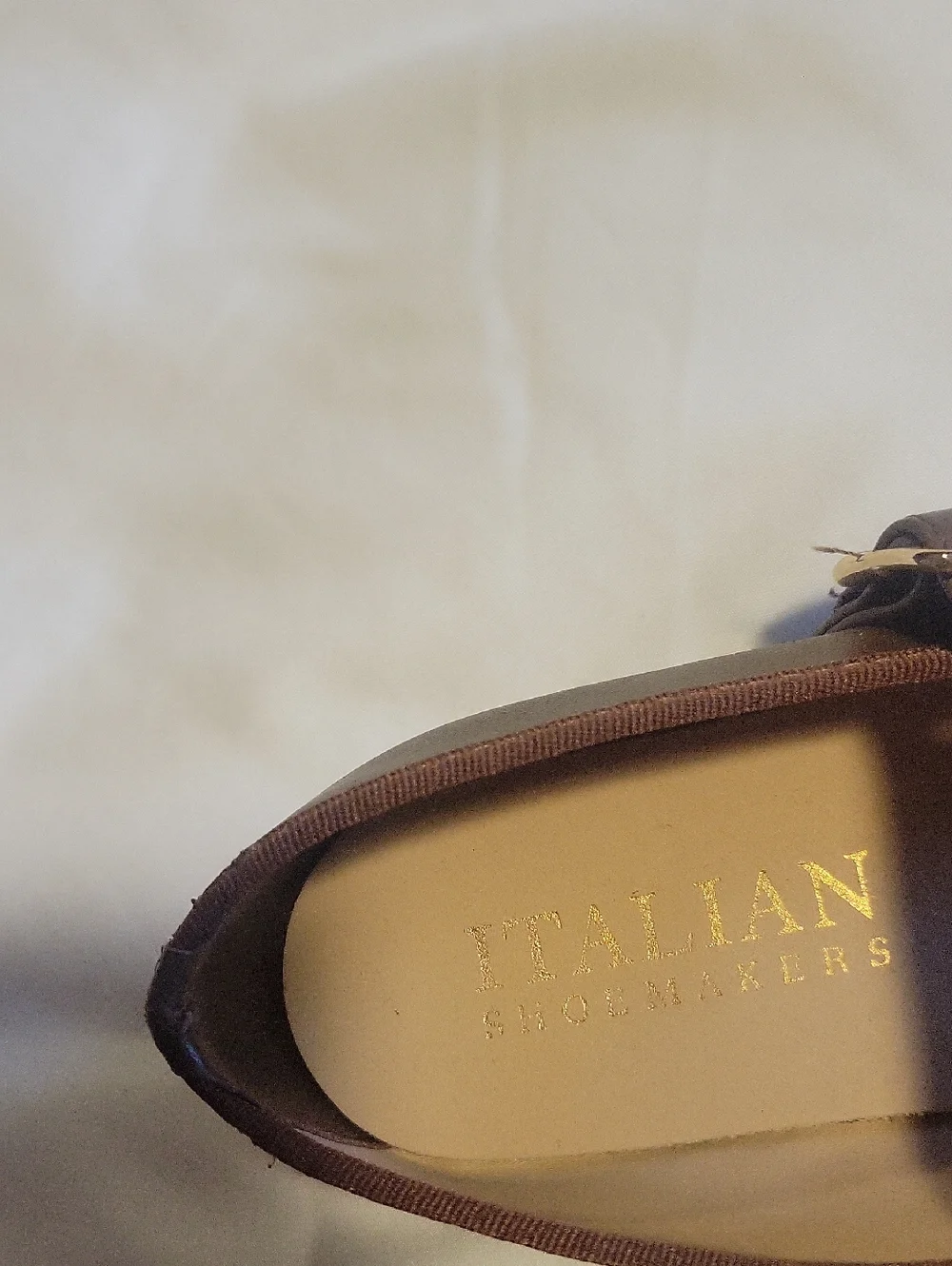 Size 7 Italian Shoemakers Brown Mary Jane Flats with Gold Logo - Picture 3 of 7